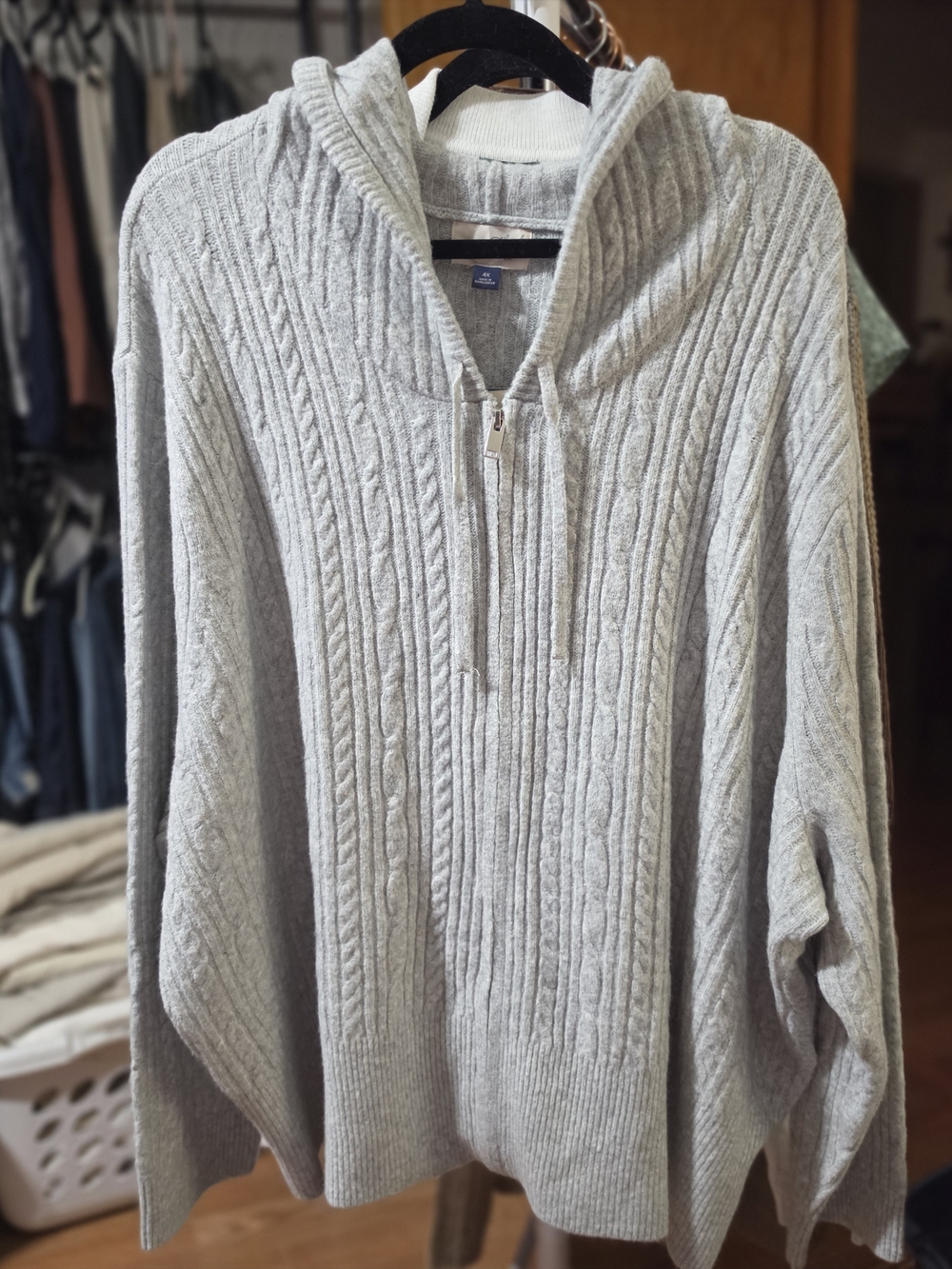 Universal Thread Light Gray Ribbed Zip Up Hooded Sweater